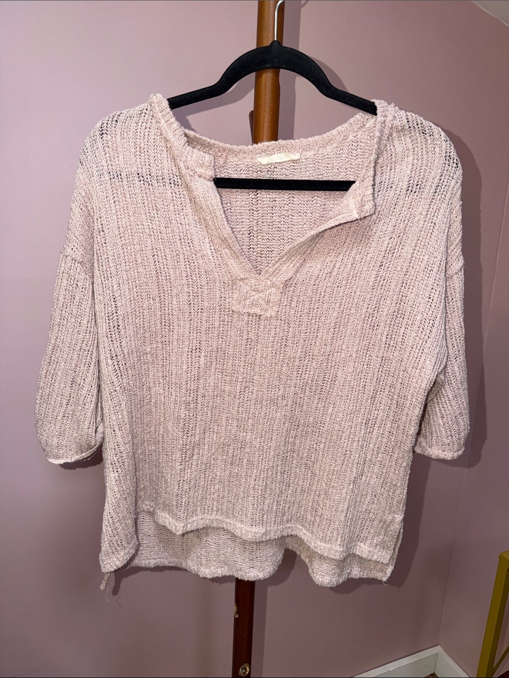 Millibon Pale Pink Open V-Neck Knit Pullover
